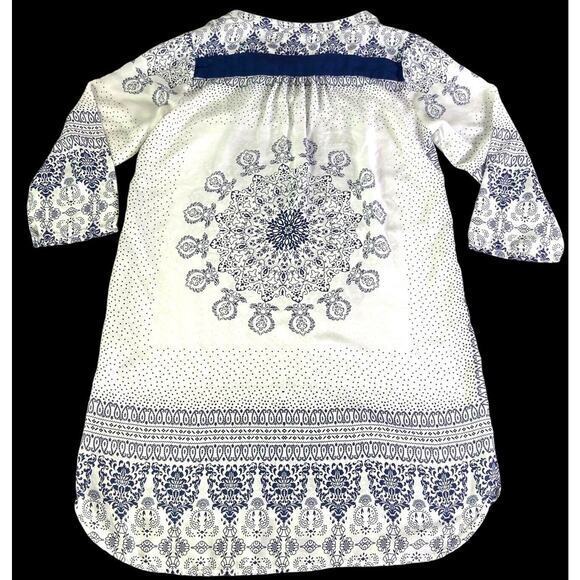 H&M L.O.G.G Women's Sheer White Blue Embroidery 1/4 Button Boho Dress Size 8 - Picture 9 of 11